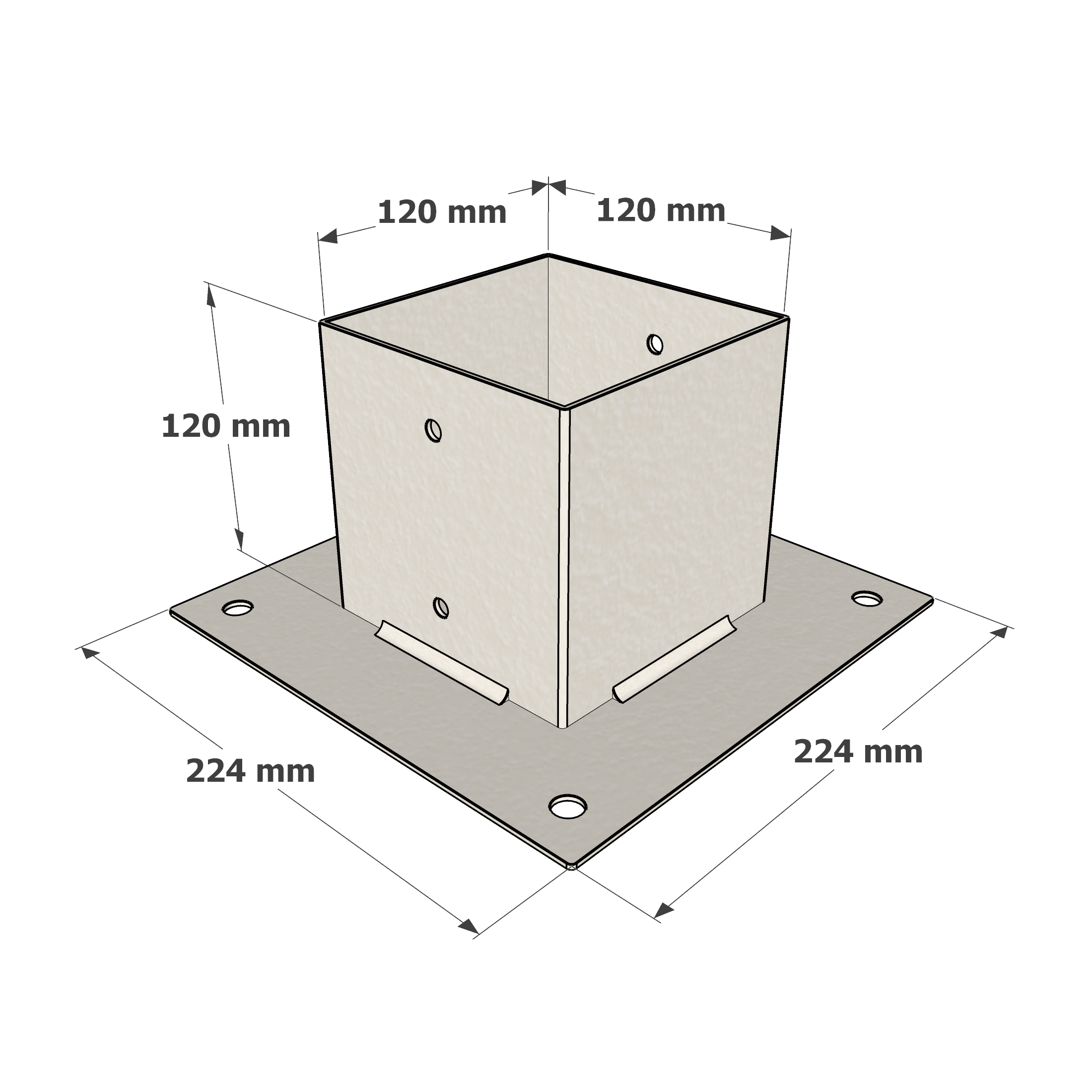 Dimensions du support de poteau SUNDIY Blanc RAL9010 - Largeur intérieur 120mm