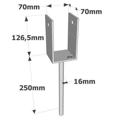 Pieds de poteau en U à sceller - Réf. PPD70/70G