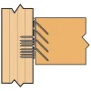 Étriers à queue d'aronde en aluminium, illustration technique montrant le placement des étriers dans un assemblage en bois, vue latérale.