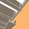 Représentation en 3D : chéneau gris beige RAL 7006 sous les lames et mécanisme SUNDIY en aluminium